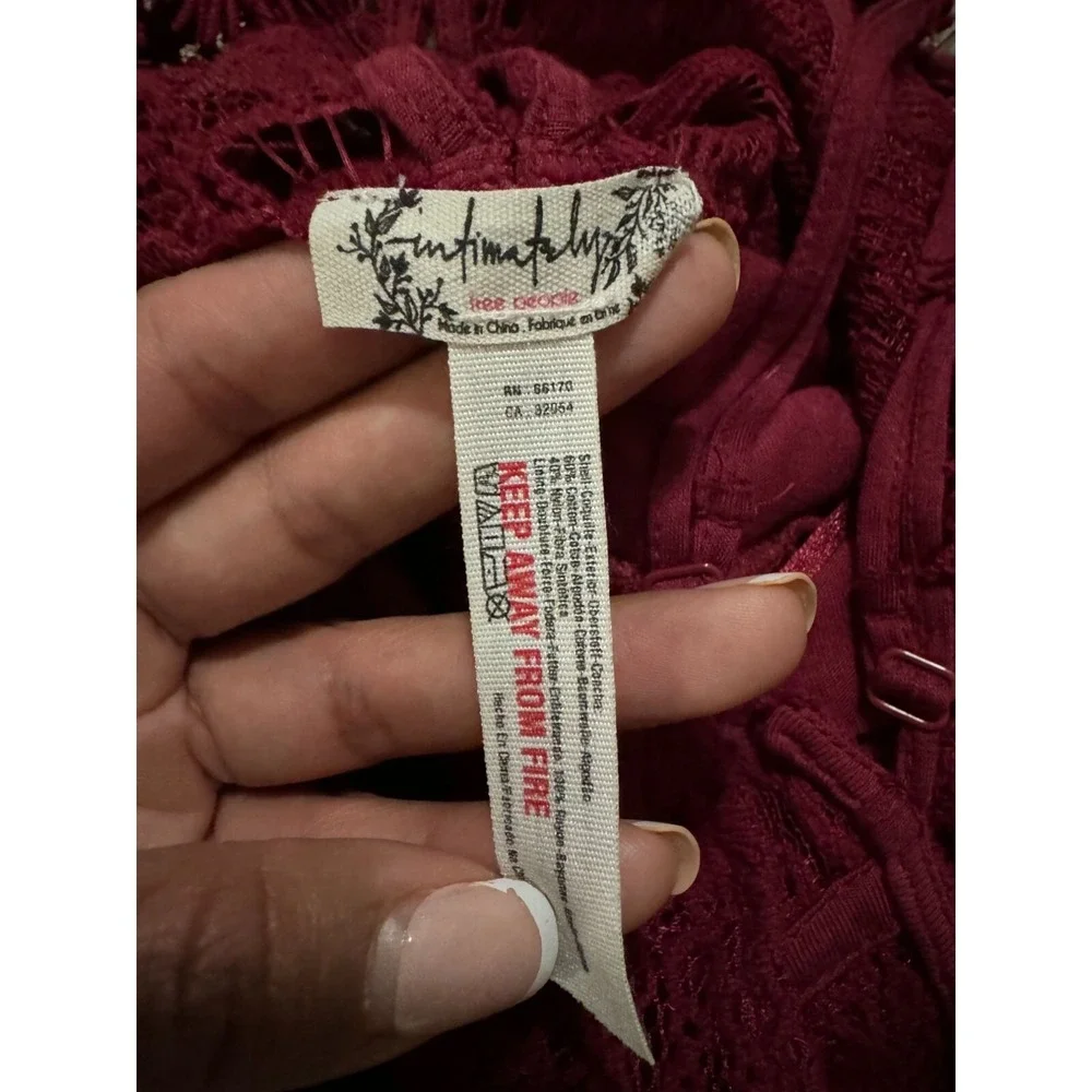 Free People Intimately Adella Lace‎ Slip Dress Burgundy Halter Boho Mini e2